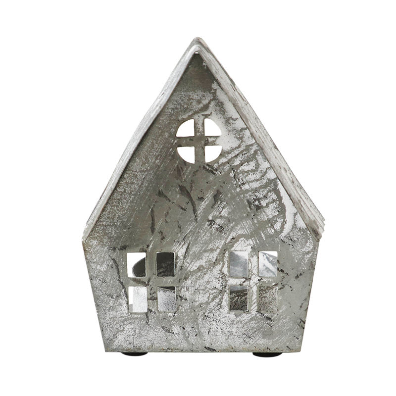 Festive Finds Tealight Holder Metal Village House F Antique Grey 3x2.75x2