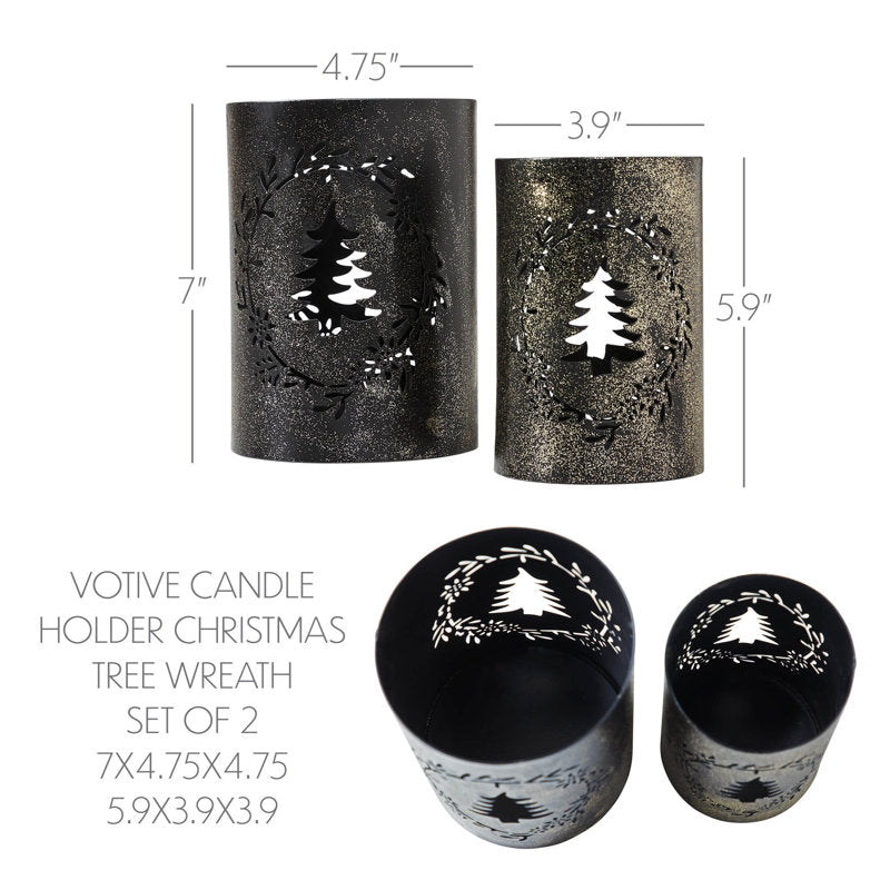 Festive Finds Votive Candle Holder Christmas Tree Wreath Set of 2