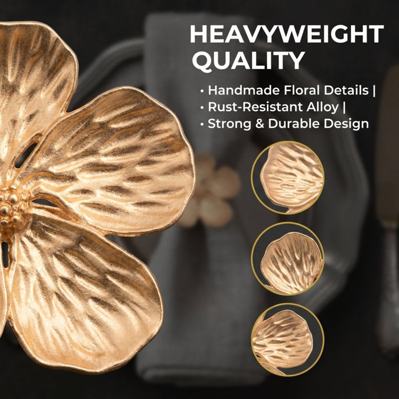 Floral Gold and White Napkin Rings Set of 4 â€“ Elegant Christmas Table Decor for Dining and Kitchen