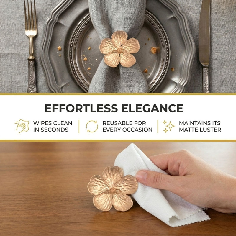 Floral Gold and White Napkin Rings Set of 4 â€“ Elegant Christmas Table Decor for Dining and Kitchen