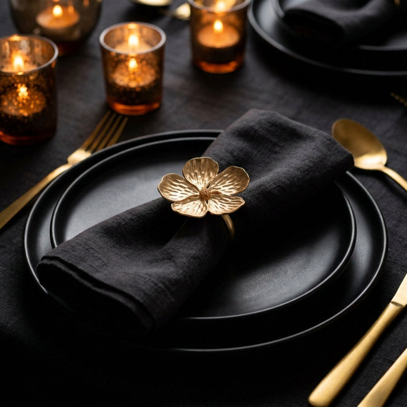 Floral Gold and White Napkin Rings Set of 4 â€“ Elegant Christmas Table Decor for Dining and Kitchen