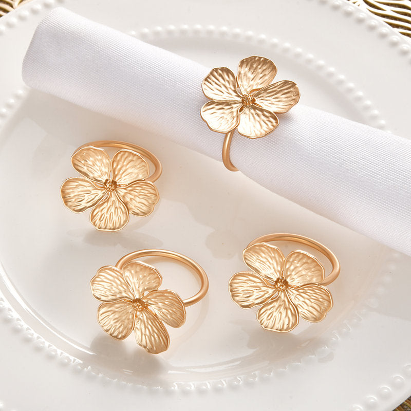 Floral Gold and White Napkin Rings Set of 4 â€“ Elegant Christmas Table Decor for Dining and Kitchen