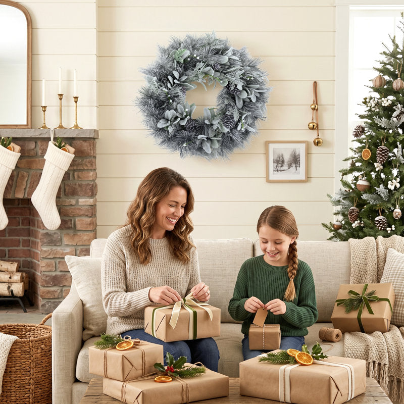 Frosted Artificial Eucalyptus Christmas Wreath