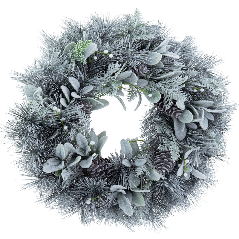 Frosted eucalyptus Christmas wreath with eucalyptus leaves