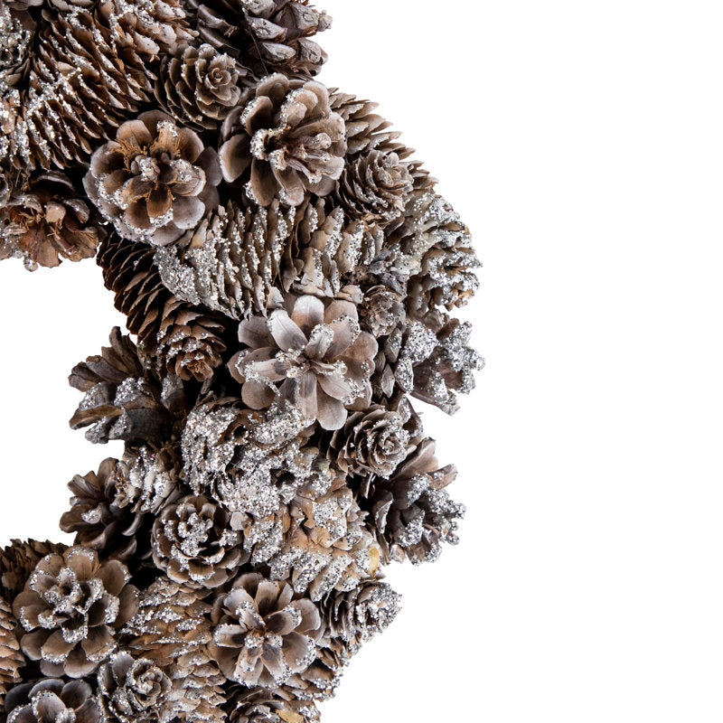 Frosted Assorted Pinecone Decorative Christmas Wreath 13.5-Inch Unlit