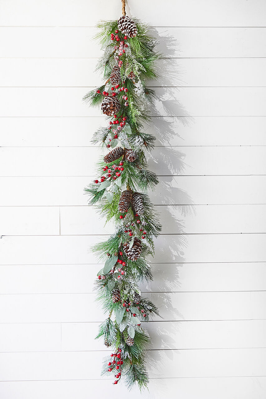 5' Frosted Pine Berry Garland Winter Holiday Decoration