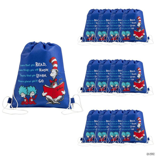 Fun Dr. Seuss The Cat in the Hat Drawstring Bags - 12 Pc.