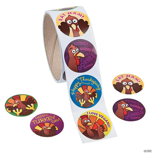 Funny Thanksgiving Sticker Roll - 100 Pc. | USA Decoration®