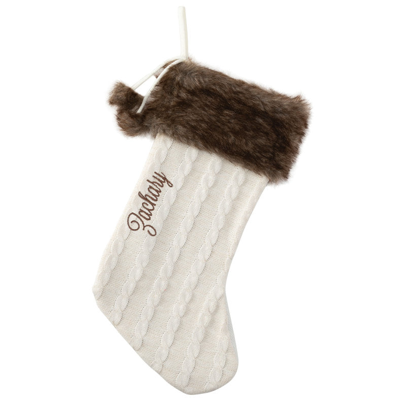 Fur Cuff Cable Knit Stocking