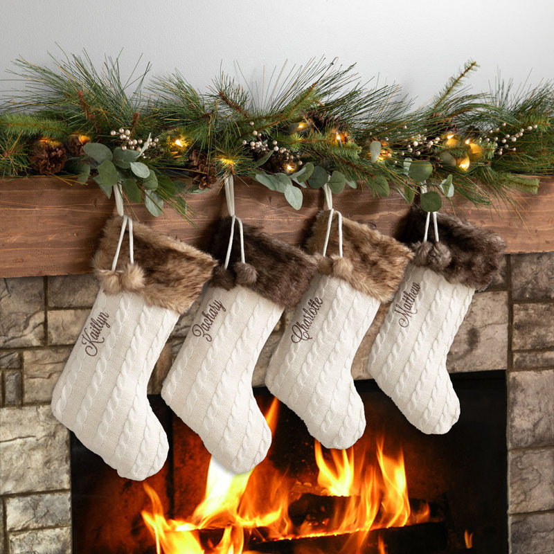 Fur Cuff Cable Knit Stocking