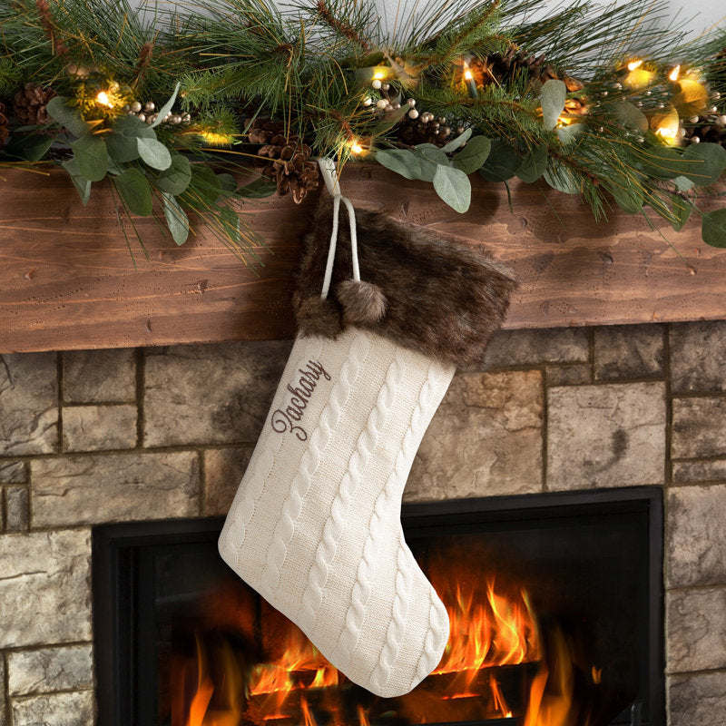 Fur Cuff Cable Knit Stocking