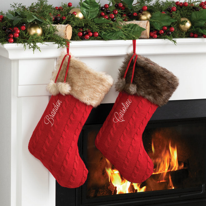 Fur Cuff With Red Knit Personalized Stocking