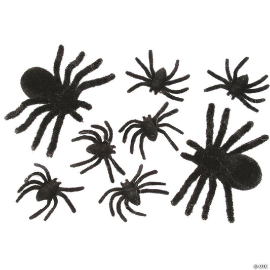 Fuzzy Spider Decorations - Set of 8