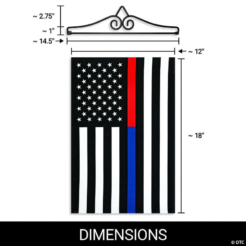 G128 Combo Set: Garden Flag Hanger AND Garden Flag Thin Blue Red Line 12"x18