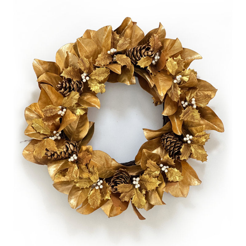 Gold magnolia artificial wreath with magnolia flowers