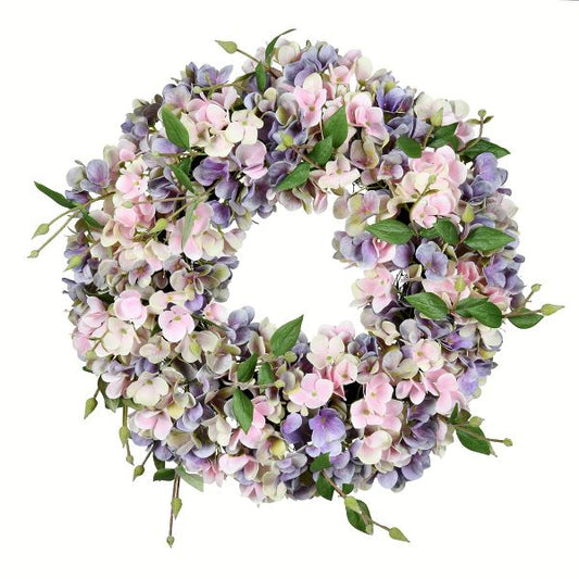 18" Artificial Blue & Pink Hydrangea Wreath – Door Decor