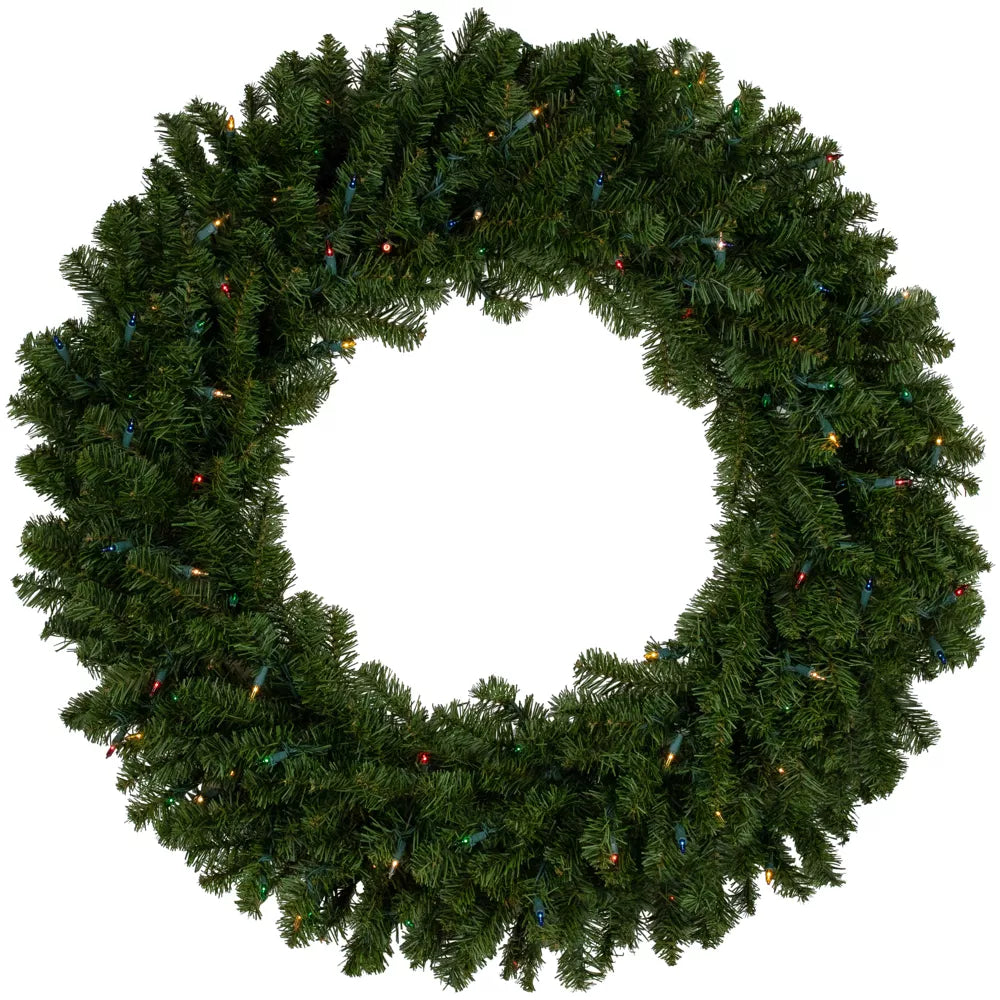 Pre-Lit Canadian Pine Christmas Wreath 36 Inch Multi-Color LED Artificial Holiday Decoration