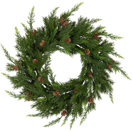 Real Touch Cypress Pinecone Christmas Wreath 24 Inch Unlit Artificial Holiday Decoration