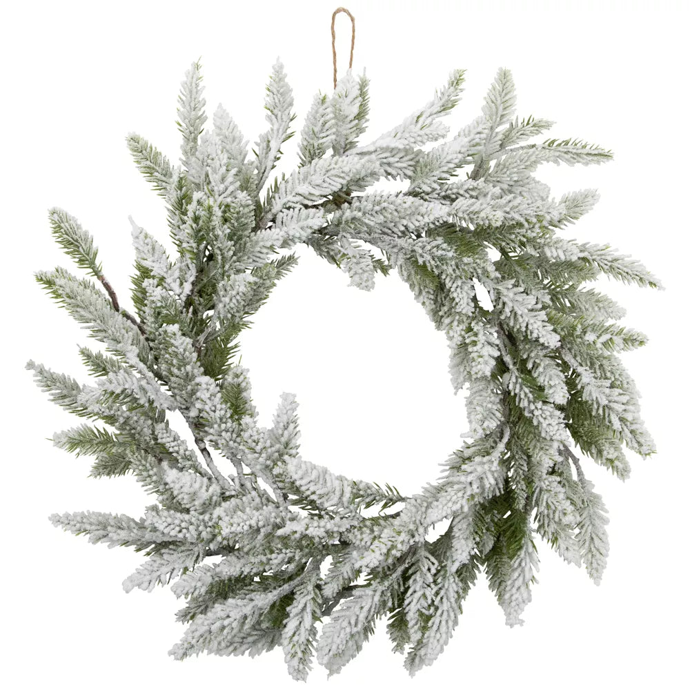 16 Inch Heavily Flocked Pine Artificial Christmas Wreath Unlit