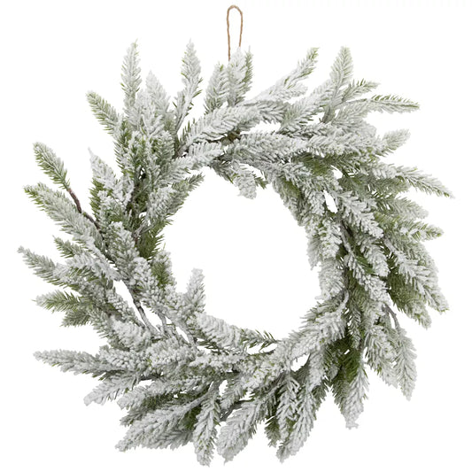 16 Inch Heavily Flocked Pine Artificial Christmas Wreath Unlit