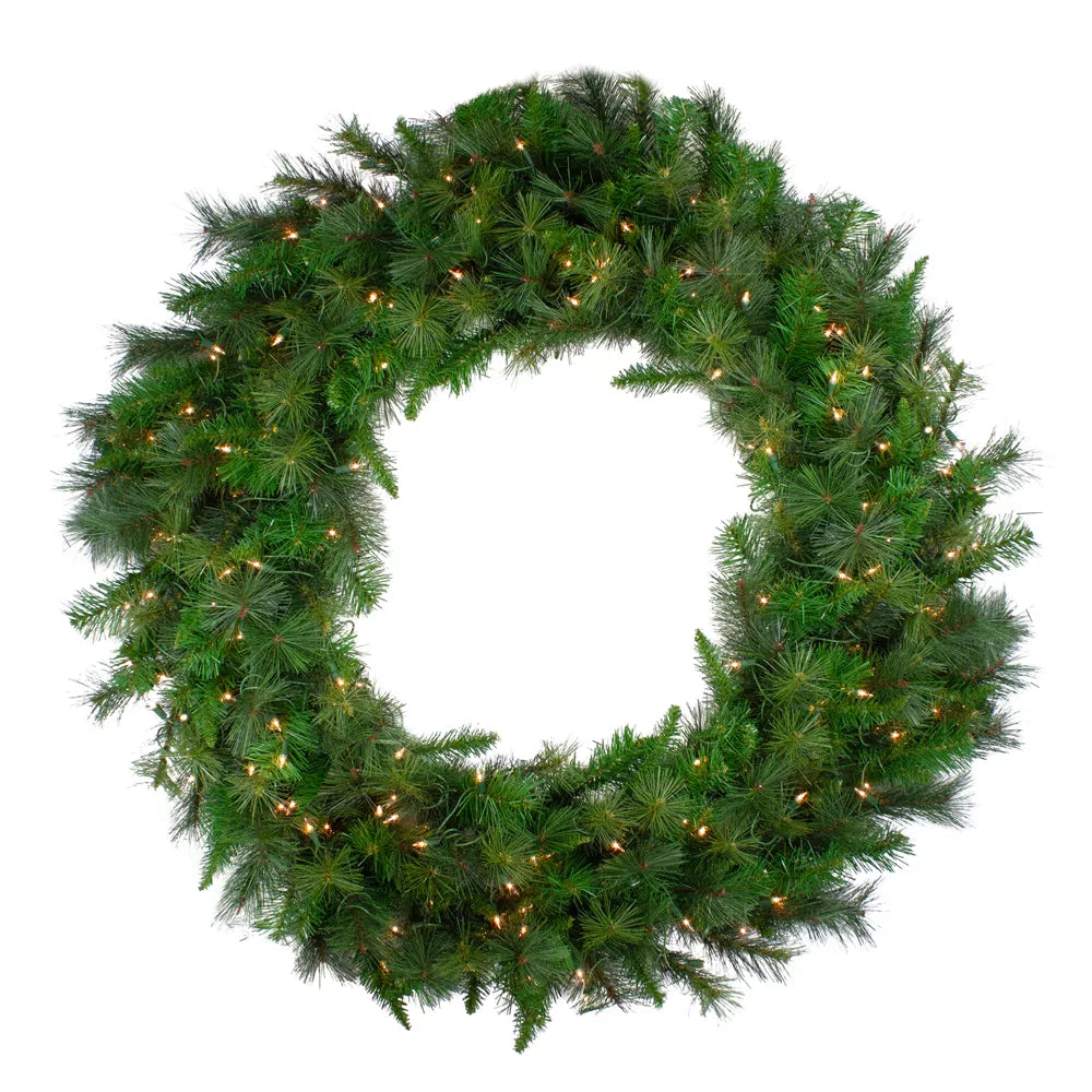 48 Inch Pre Lit Canyon Pine Mixed Artificial Christmas Wreath with Clear Lights