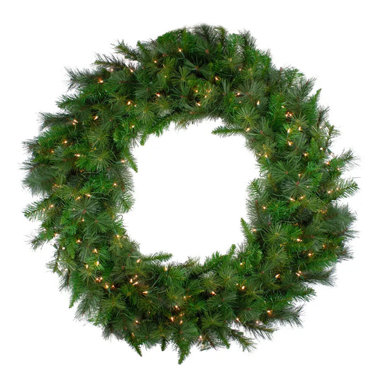 48 Inch Pre Lit Canyon Pine Mixed Artificial Christmas Wreath with Clear Lights