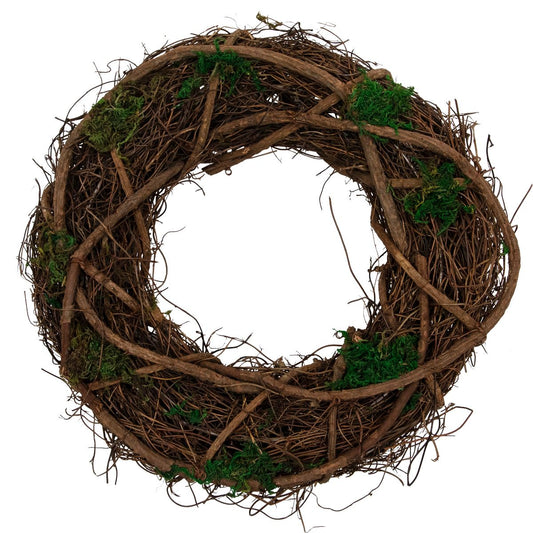 13 Inch Moss and Twig Artificial Spring Wreath – Green and Brown Home Décor