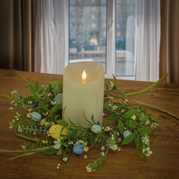 6 Inch Artificial Spring Flowers and Eggs Candle Ring – Seasonal Décor
