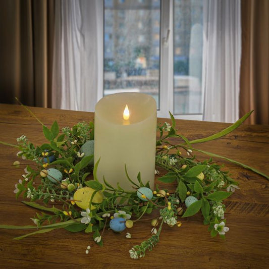 6 Inch Artificial Spring Flowers and Eggs Candle Ring – Seasonal Décor