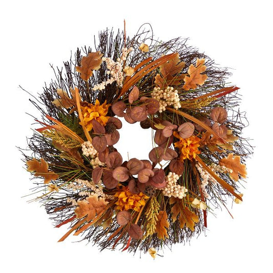22" Autumn Dahlia & Berries Wreath – Fall Seasonal Decor
