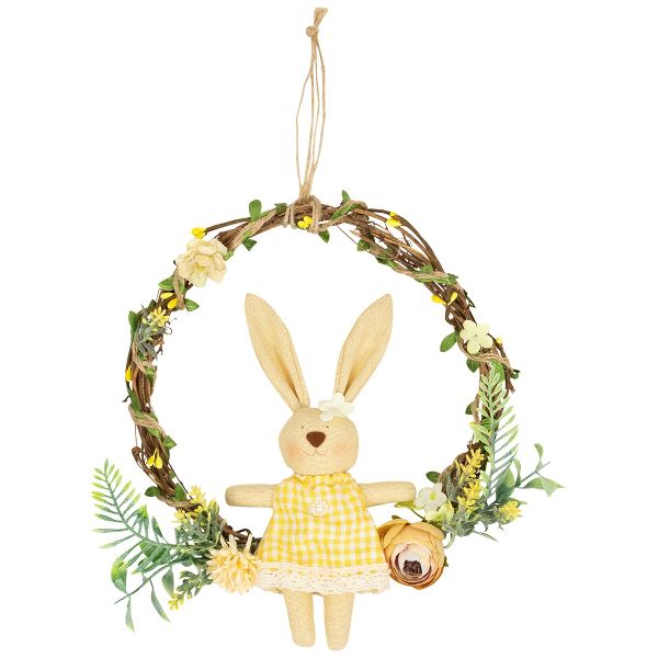 10" Artificial Easter Twig Wreath with Bunny and Floral Accents