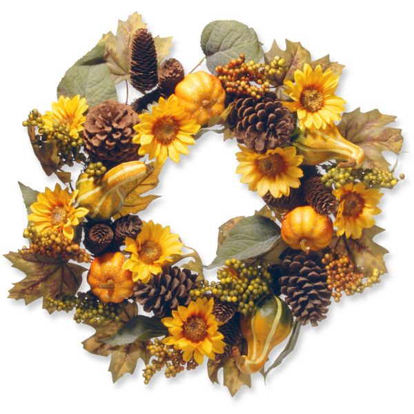 22" Autumn Wreath with Gourds, Pinecones, Sunflowers and Berries - National Tree Company