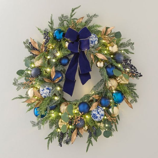 26" Pre-Lit Midnight Blue Wreath for Holiday Décor