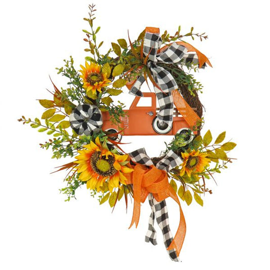 26” Country Car & Sunflower Fall Harvest Wreath