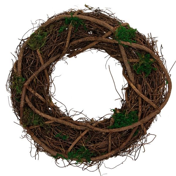 13" Green and Brown Moss Twig Wreath Artificial Rustic Spring Decoration
