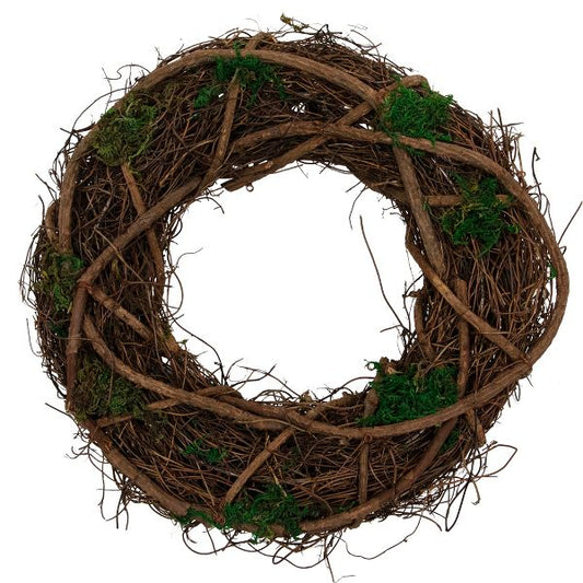 13" Green and Brown Moss Twig Wreath Artificial Rustic Spring Decoration