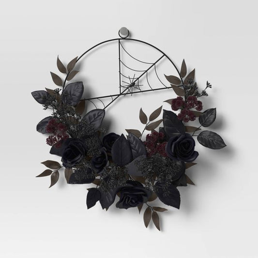Floral Halloween Wreath Spooky Chic Front Door or Wall Decoration