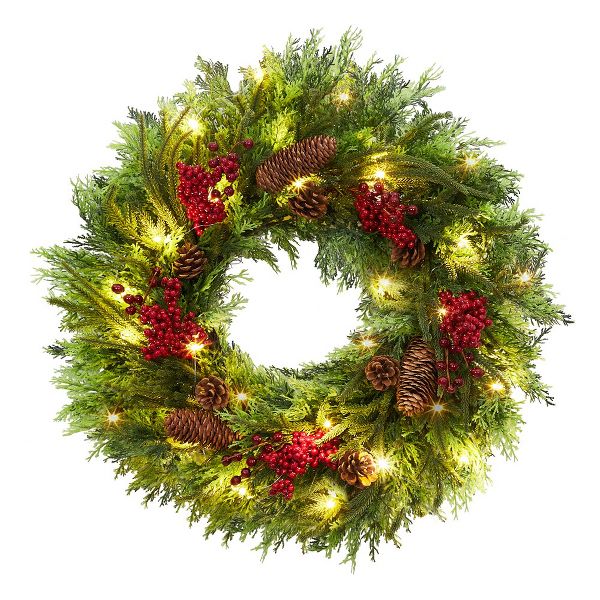 22 Inch Christmas Wreath for Front Door with Pine Cone and Berries