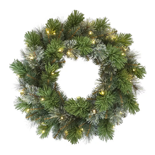 24-Inch Pre-Lit Artificial Oklahoma Pine Wreath with LED Lights – Puleo