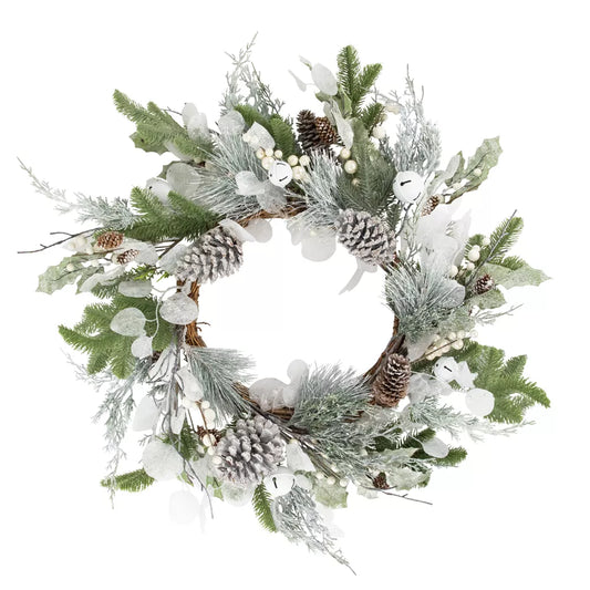 Artificial Mixed Foliage Christmas Wreath 28 Inch with Pine Cones Unlit