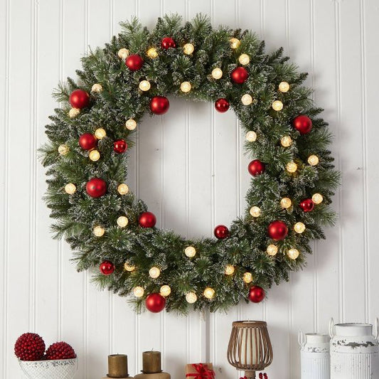 48" Pre-Lit Frosted Pine Artificial Christmas Wreath