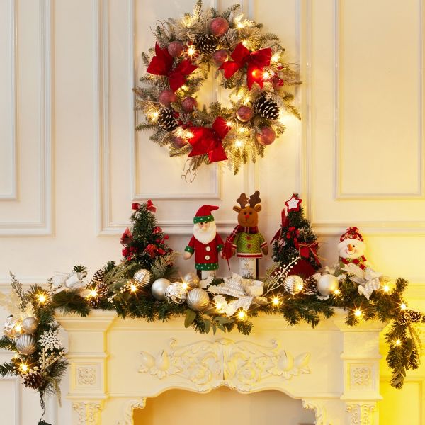 6 Ft Battery Operated Pre-Lit Christmas Garland with Silver Balls Pinecones