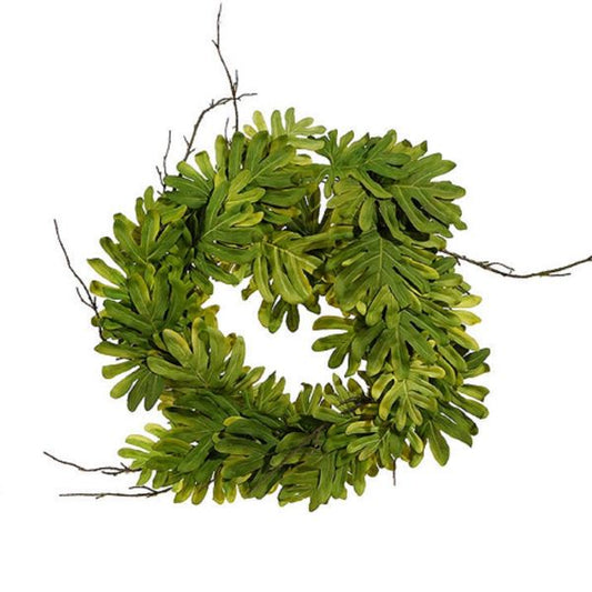 26" Tropical Philodendron Leaf Wreath – Green & Brown