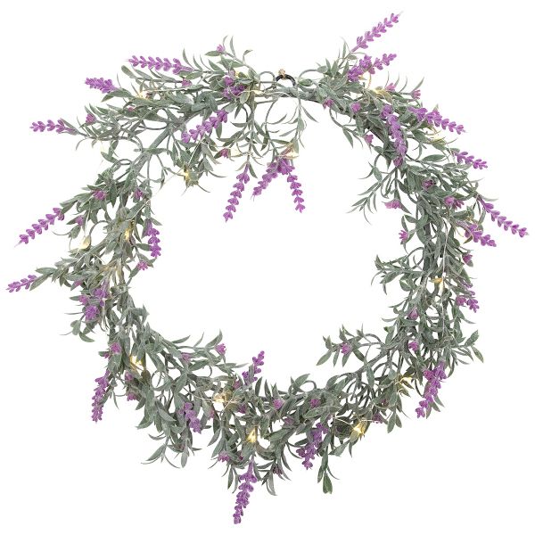 16-Inch Pre-Lit White and Lavender Spring Wreath Battery Operated with Clear LED Lights