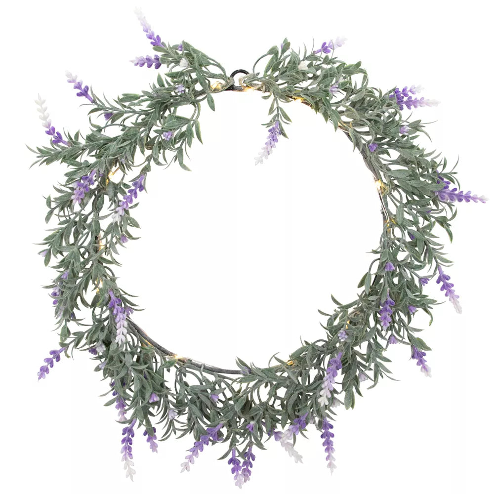 Prelit Ombre Lavender Battery Operated Spring Wreath 16 Inch White LED