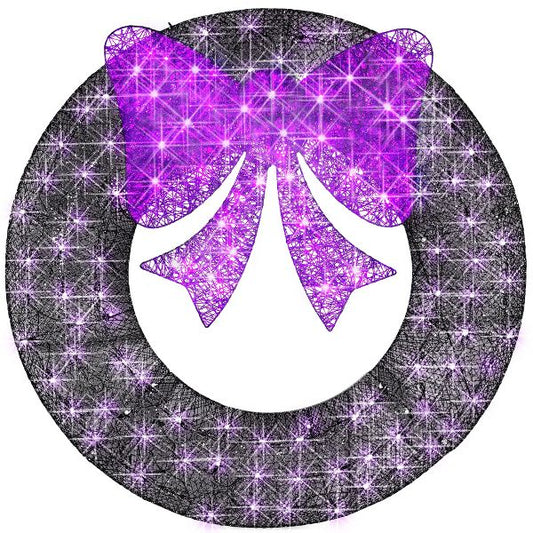 36" Pre-Lit Outdoor Halloween Wreath with LED Bow – Purple/Black