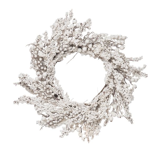 24" White Winter Berry Wreath – Holiday & Christmas Decor