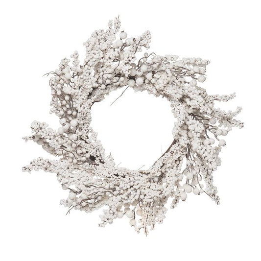 24" White Winter Berry Wreath – Holiday & Christmas Decor