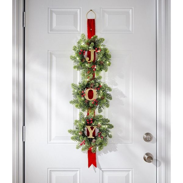 Prelit Triple Joy Christmas Wreath with LED Timer Lights 38 Inch