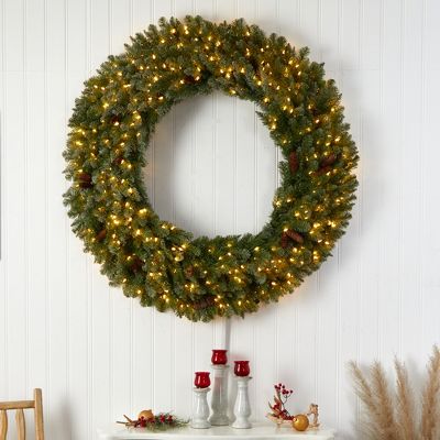 5-ft Flocked Artificial Christmas Wreath with LED Lights